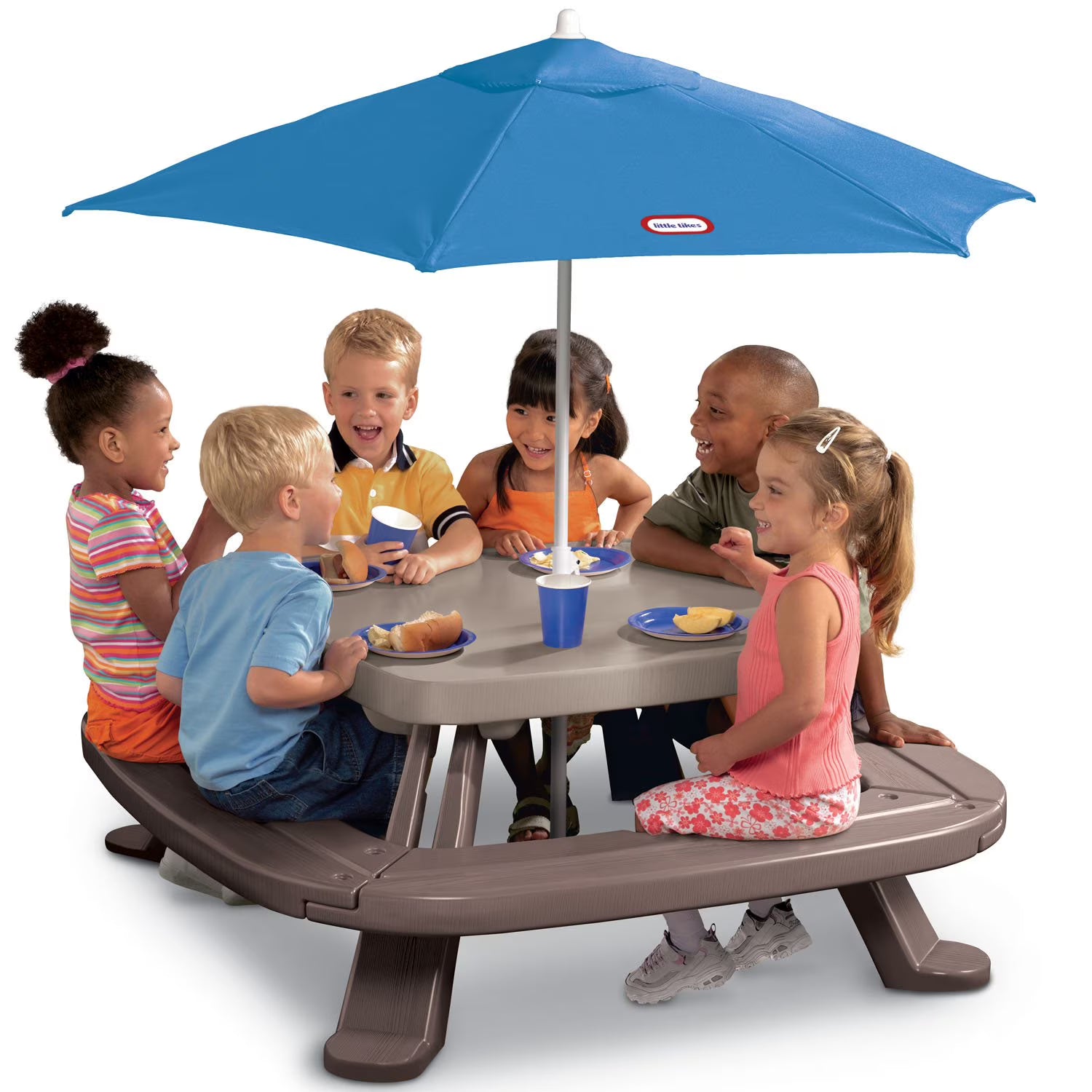 Outdoor Fold 'N Store Kids Picnic Table w/ Market Umbrella, Multi-Color, Ages 2+