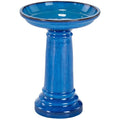 Ceramic Traditional Garden Bird Bath, Bright Blue