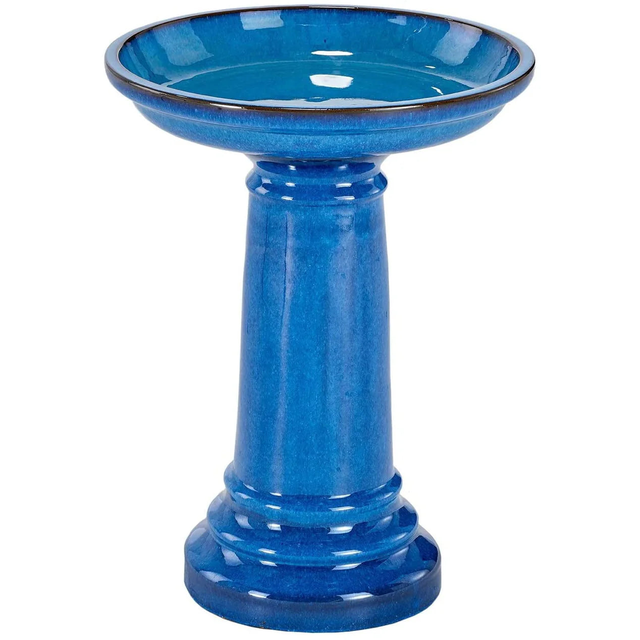 Ceramic Traditional Garden Bird Bath, Bright Blue