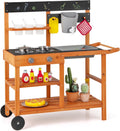 Mud Kitchen Outdoor Play Kitchen w/ Wheels, 3 Removable Cups, Sink, & Cooking Accessories – Wooden Kids Playset for Backyard Garden, Gift for Ages 3+