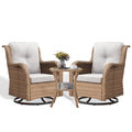3-piece outdoor wicker patio set w/ glider rocking & swivel chairs & cushions