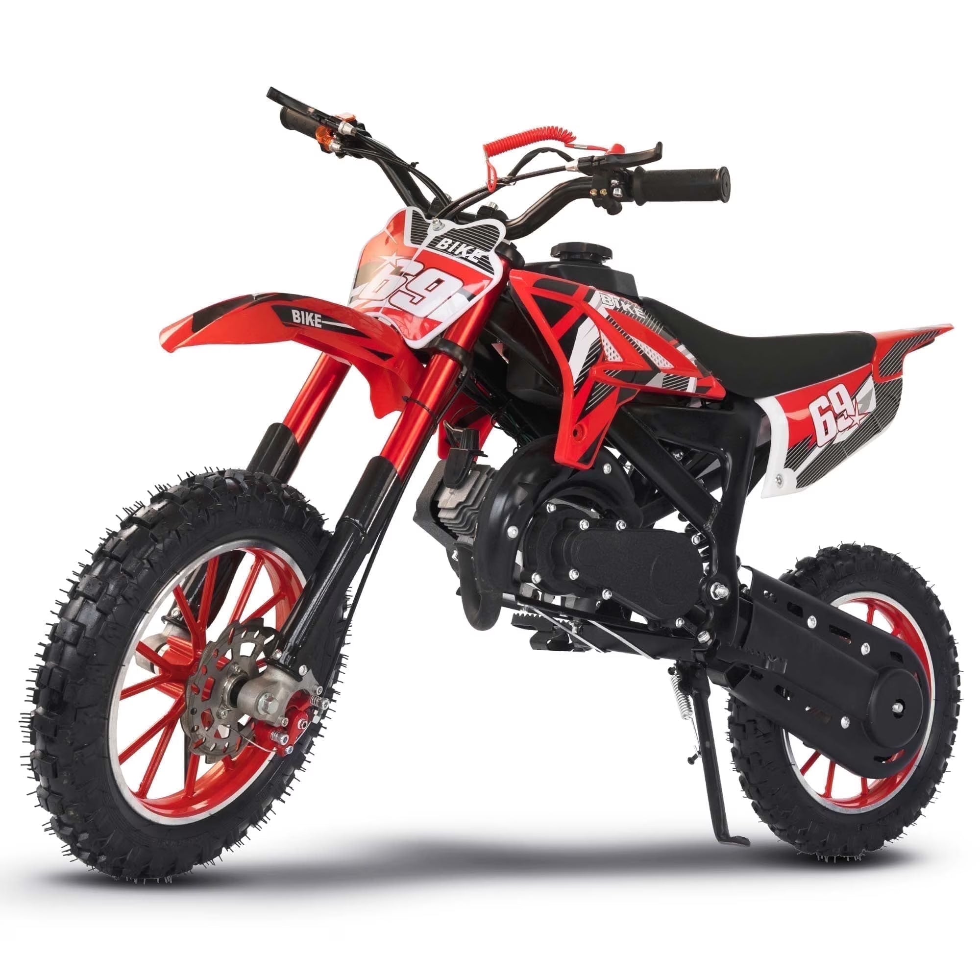 49cc 2-Stroke Gas Kids Dirt Bicycle, Off-Road Motorcycle w/ Tire Shock Absorber, Spring Soft Seat Cushion, Front & Rear Disc Brakes, 28 MPH Max Speed