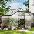 Asofer 8x6 FT Greenhouse with Lockable Hinged Door Vent Window, Polycarbonate Walk-in Winter Greenhouse Sunroom, Black