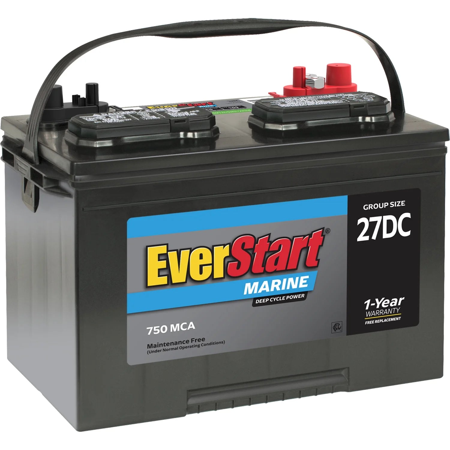 Lead Acid Deep Cycle Marine & RV Battery, Group 27DC 12V, 750 MCA