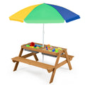 3-in-1 Kids Wooden Picnic Table Outdoor Sand & Water Table w/ Umbrella & Play Boxes Green