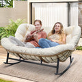 RADIATA Beige Double Outdoor Rocking Chair, 2 Person Patio Rocking Egg Chair with Thick Cushion