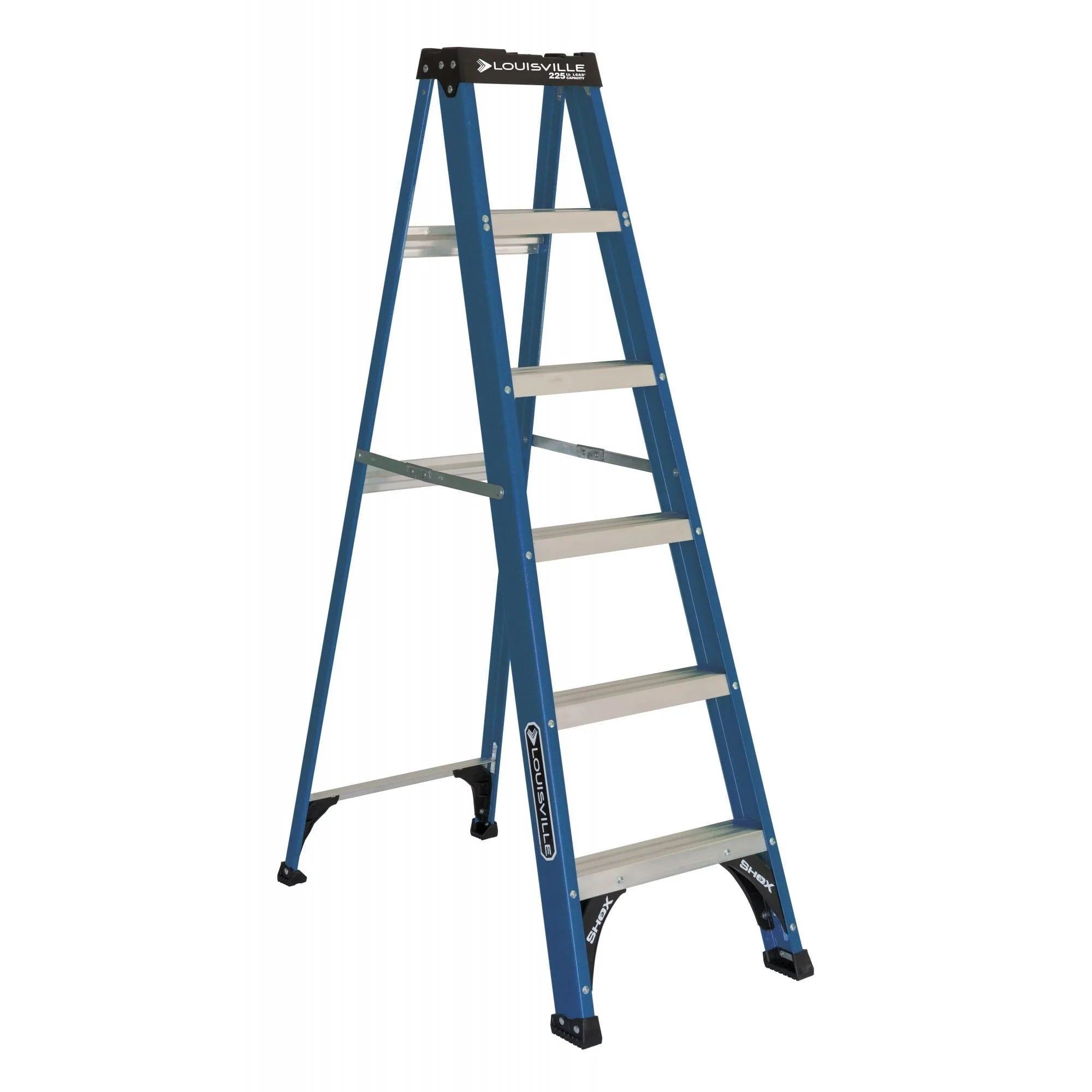 6' Fiberglass Step Ladder, 10' Reach Height, 225-lb Load Capacity