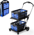 2-Tier Collapsible Utility Cart w/ Wheels & Removable Crate, Portable Shopping Cart for Home & Groceries