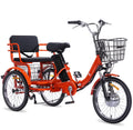 Folding Electric Trike for Adults, 3-Wheel Two-Seater w/ Large Basket, 350W Brushless Motor, 48V13AH Lithium Battery, 20MPH Max, Orange