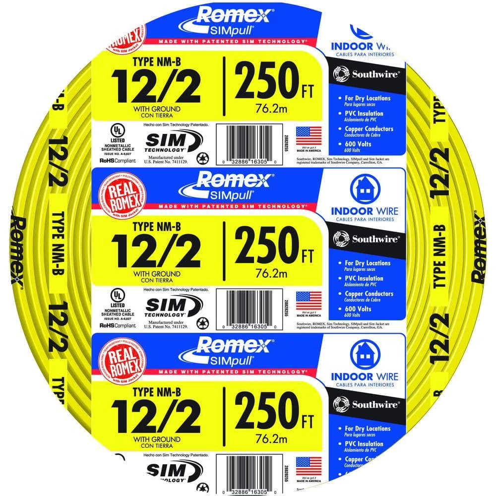 250' 12/2 Solid Romex SIMpull CU NM-B W/G Wire