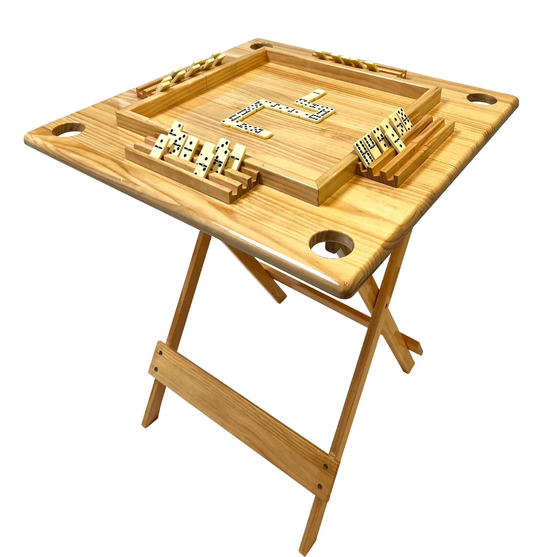Folding Solid Wood Domino Table w/ Built-In Holders, Full Size Portable, Fits in Closet or Garage