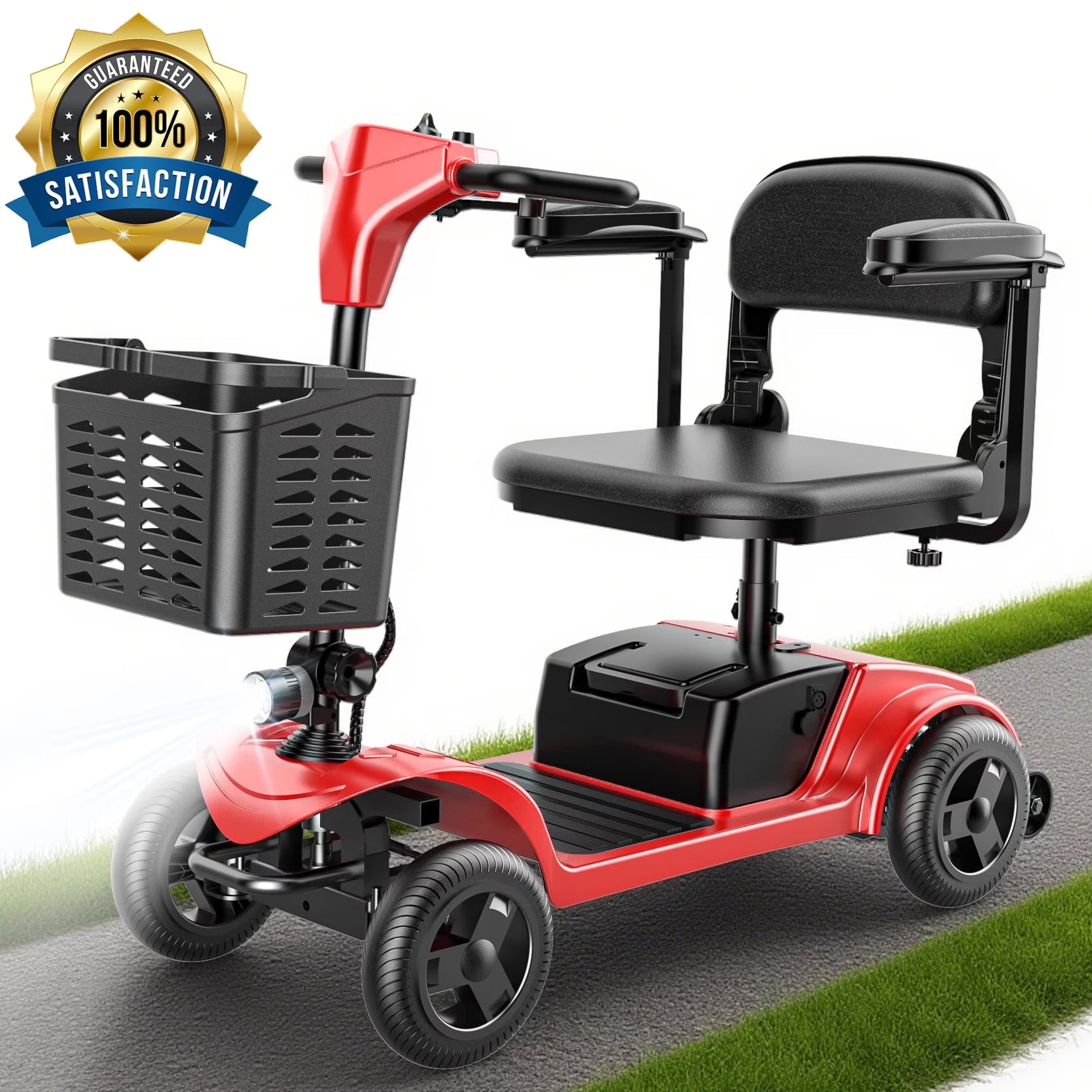 4-Wheel Mobility Scooter for Seniors, Wider Seat & Foldable Electric Wheelchair for Travel, Upgraded Performance, Red