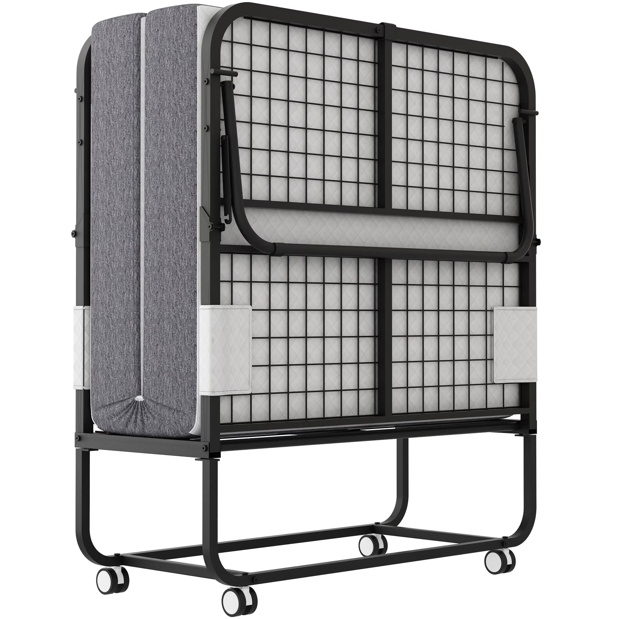 Folding Rollaway Guest Bed w/ 5" Memory Foam Mattress, 75" x 31" Cot Size, Portable Daybed, Sturdy Metal Grid Frame, Space-Saving