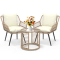 3-Piece Steel Outdoor Bistro Set w/ Metal Chairs & Glass Top Table, Beige
