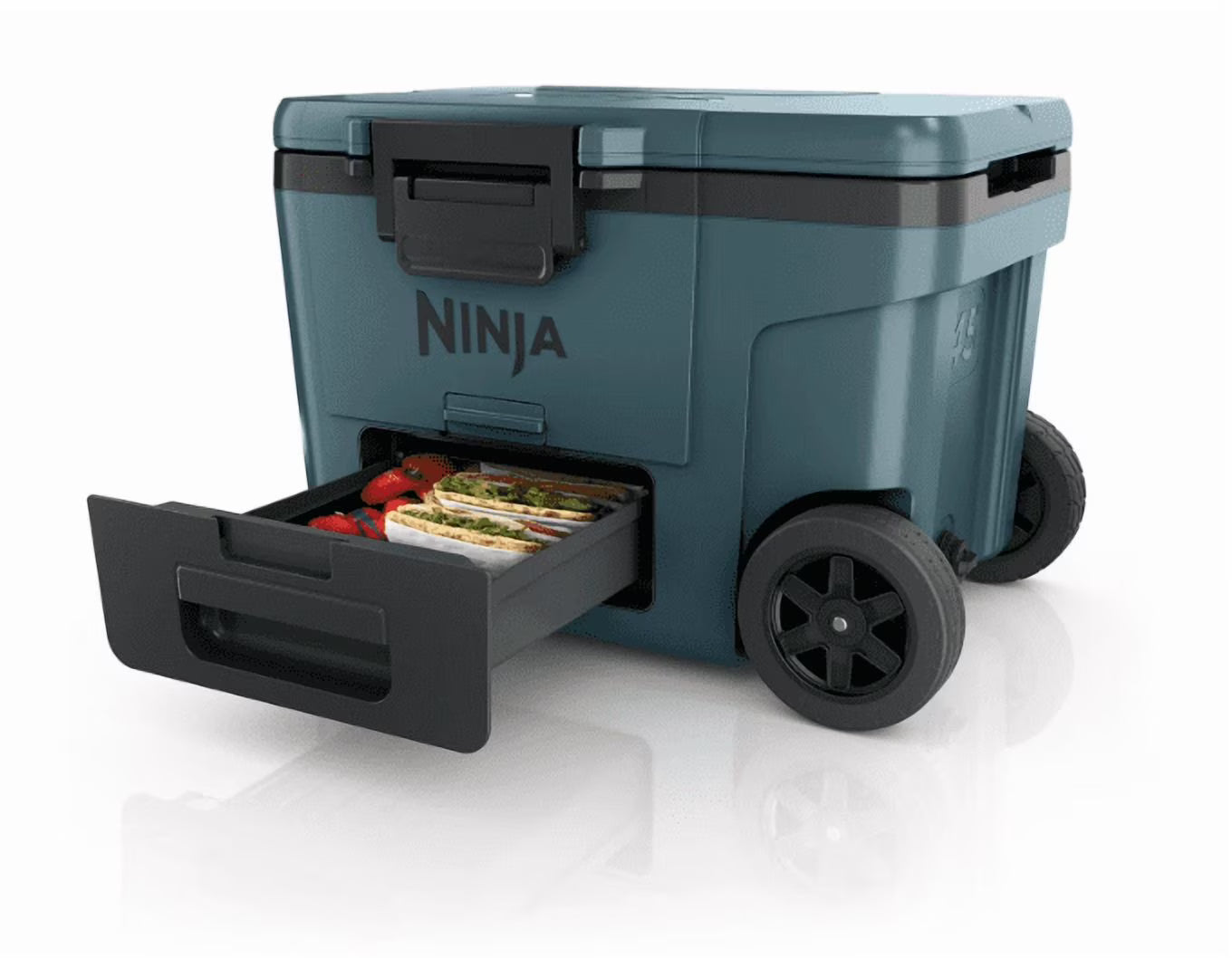 45QT Wheeled Cooler w/ Insulated Dry Storage Drawer, Keeps Ice Cold for Days, for Beach, Camping & Picnics, Ocean Blue FB245AOB