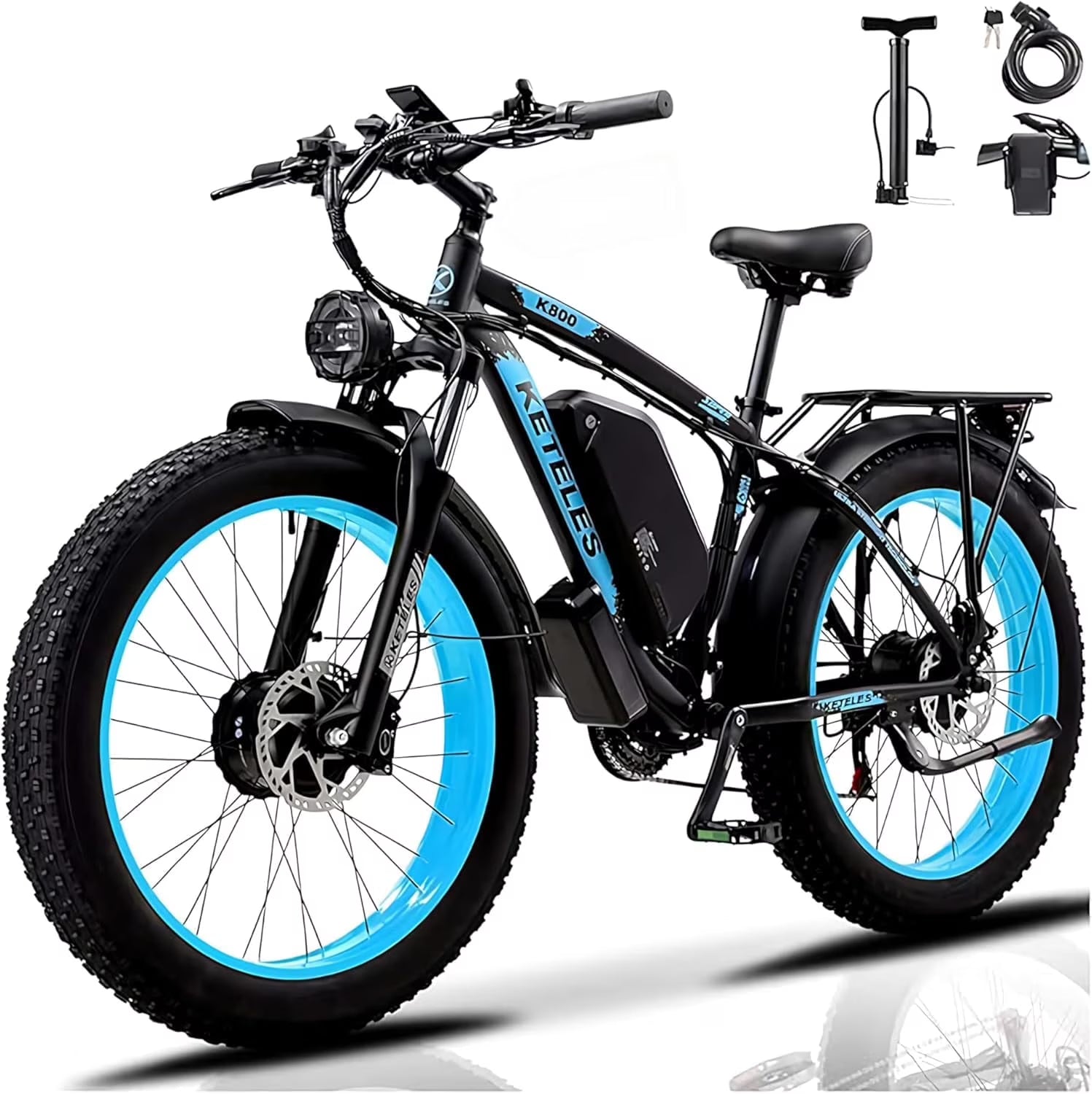 KETELES Electric Bike for Adults, Peak 4000W Dual Motor Ebike26" Fat Tire Electric Mountain bike, 48V 23AH Removable Battery UL 2849.