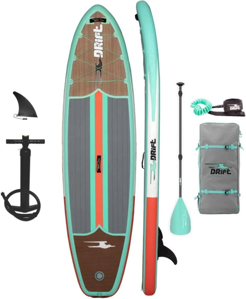 Classic Woodgrain Inflatable SUP Paddle Board 10'8" w/ Pump, Paddle & Accessories