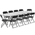 6' White Folding Table & 10 Black Folding Chairs Set, Plastic