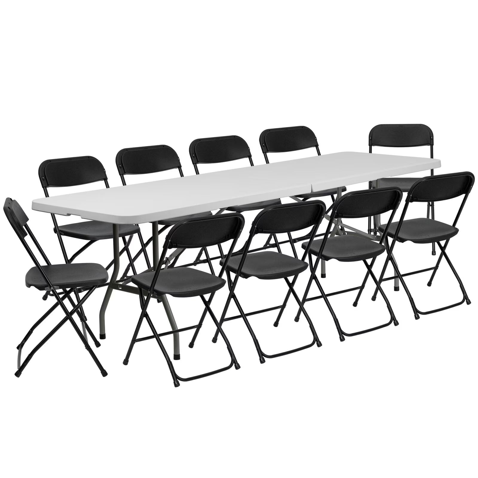 6' White Folding Table & 10 Black Folding Chairs Set, Plastic