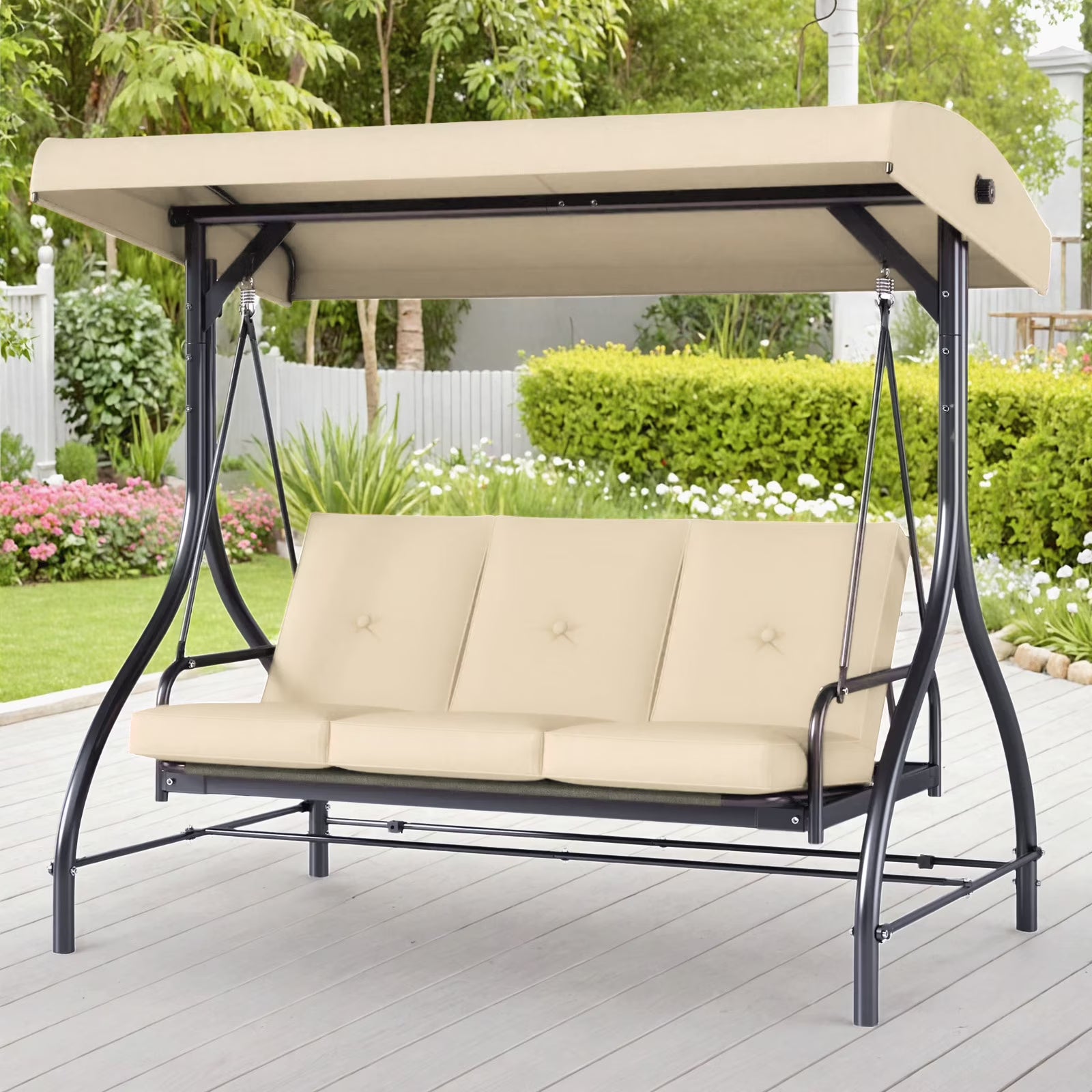 3-Person Porch Swing Glider w/ Canopy, Outdoor Convertible