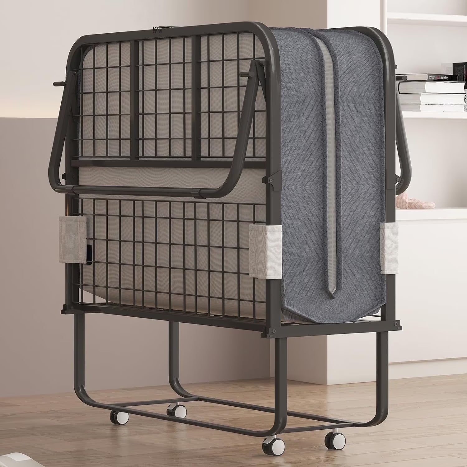 Folding Rollaway Bed w/ 4" Foam Mattress, 75" x 31", Lockable Wheels, Easy Assembly & Moving, Standard
