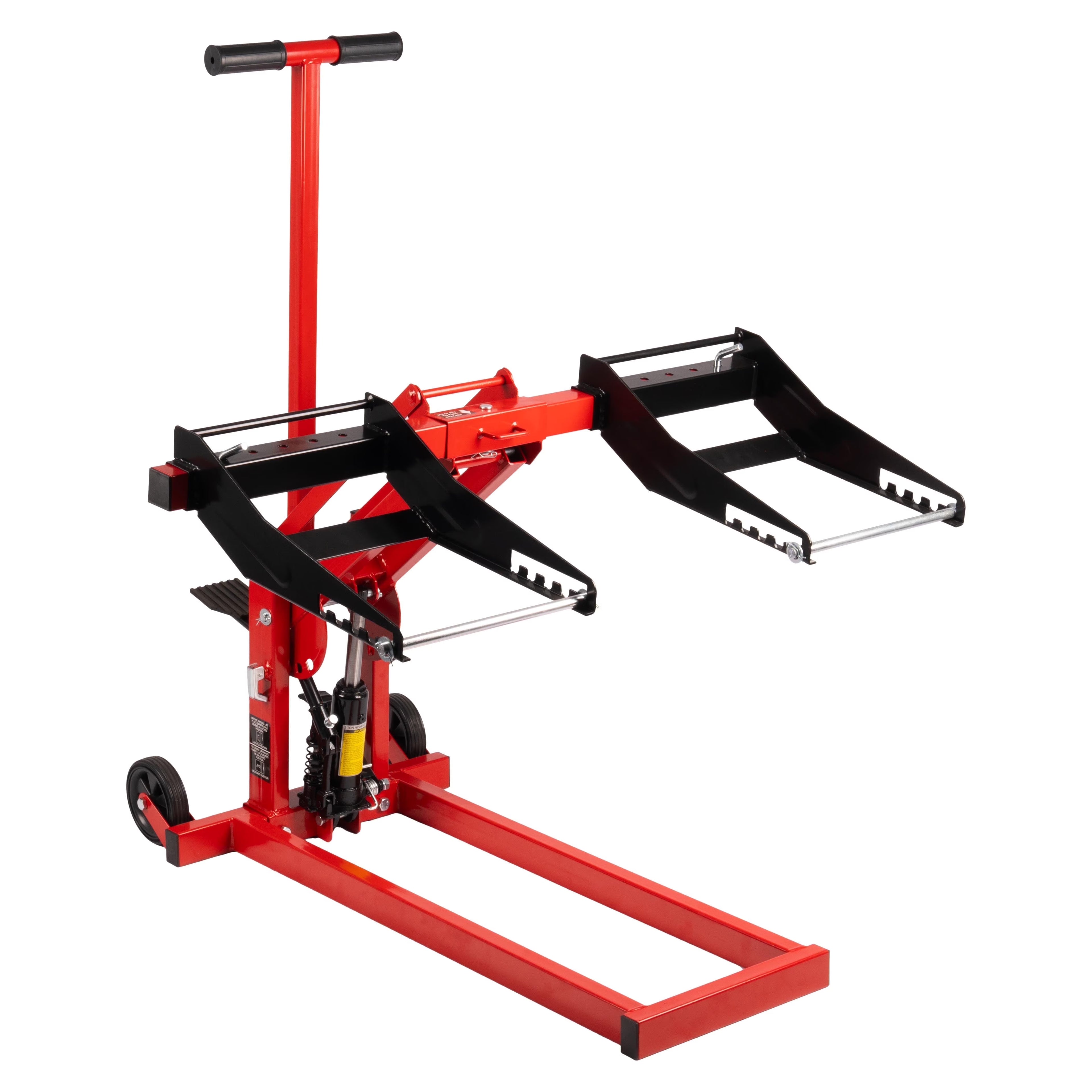 Adjustable Heavy Duty Riding Lift Jack, 300lb Capacity w/ Safety Lock, Non-Slip Wheels & Handle for Tractors, ATVs & Zero Turn Mowers
