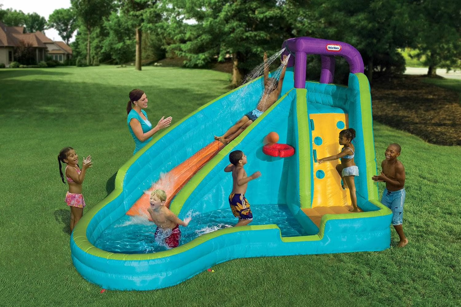 Slam 'n Curve Inflatable Slide & Kiddie Pool for Outdoor Use