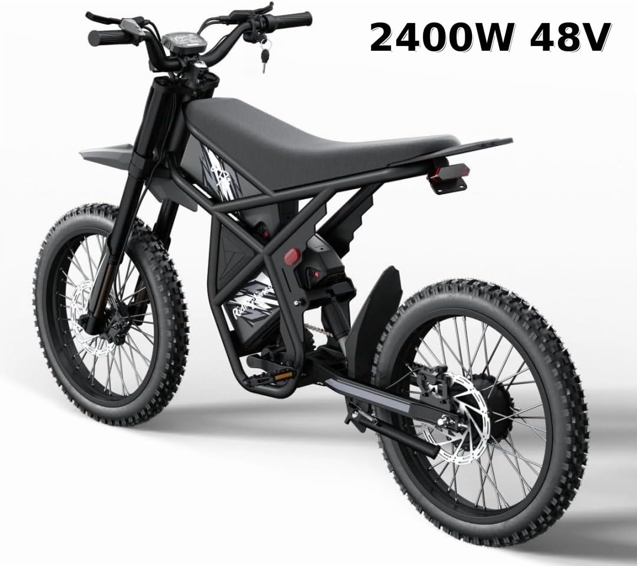 2400W 48V Electric Dirt Bike w/ Brushless Hub Motor, 18.2Ah*2 Battery, 25" Tires, Digital Screen, Carbon Steel Frame, Black