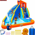 Big Wave Inflatable Water Slide with Climbing Wall & Splash Pool, Ages 3-8, Heavy Duty, ASTM Certified, Lifetime Warranty on Blower