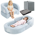 2-in-1 Kids Sofa Chair & Travel Bed, Soft Foam Portable Foldable w/ Removable Cover & Carrying Bag, Blue