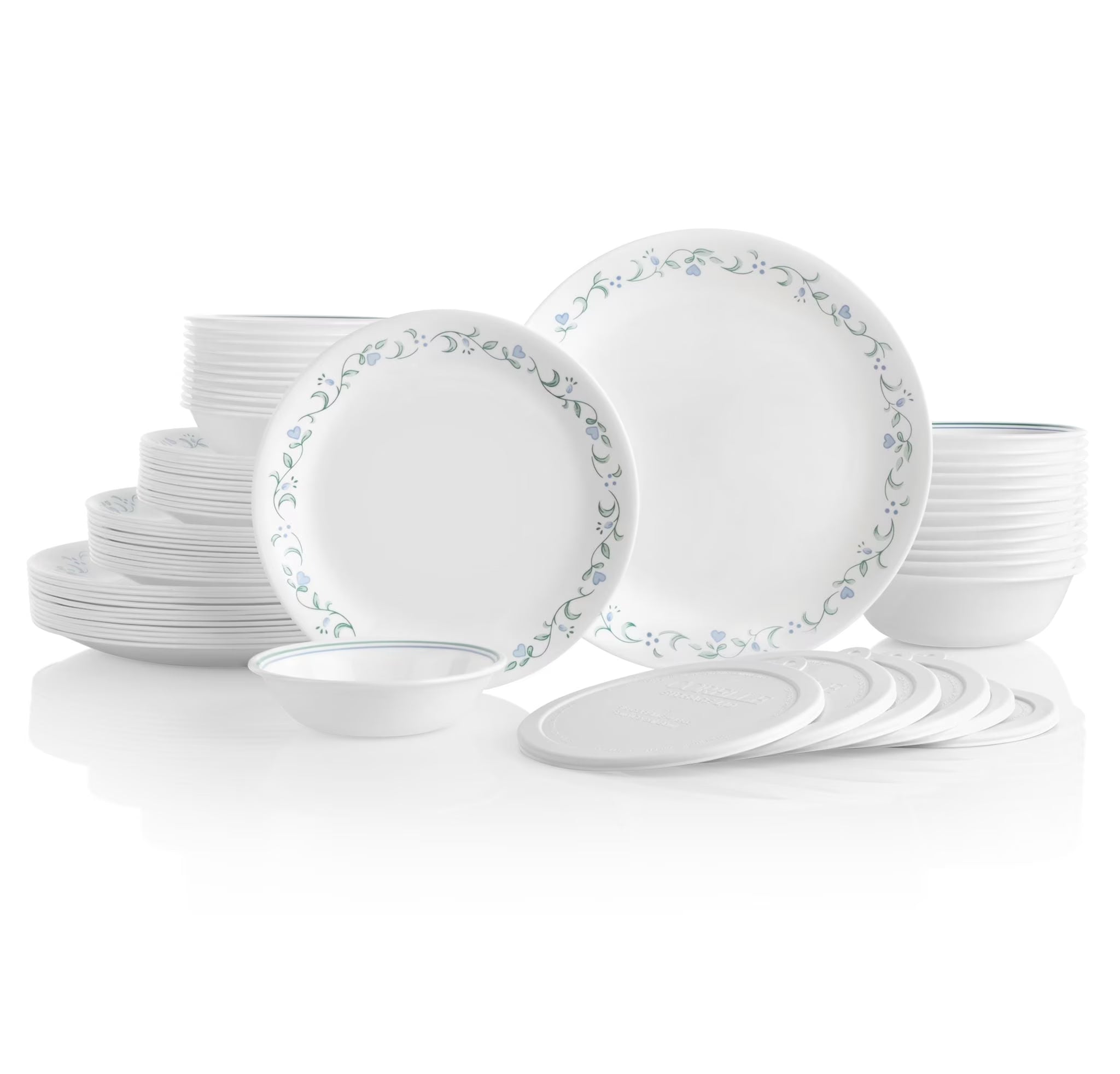 66-Piece Glass Dinnerware Set, Service for 12, Country Cottage Pattern