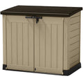 Horizontal Outdoor Storage Shed w/ Heavy-Duty Floor, Locking Latch & Double Doors, Beige