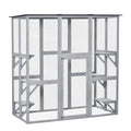 Wooden Catio Enclosure w/ Weather Protection, 6 Platforms, Outdoor, Large, 71" x 38.5" x 71"