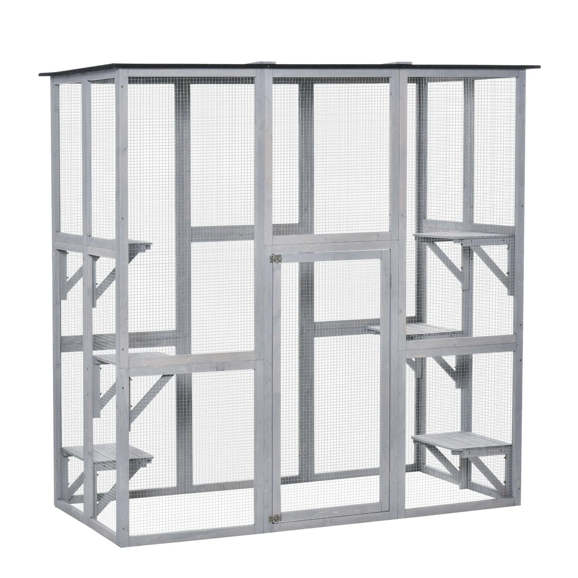 Wooden Catio Enclosure w/ Weather Protection, 6 Platforms, Outdoor, Large, 71" x 38.5" x 71"