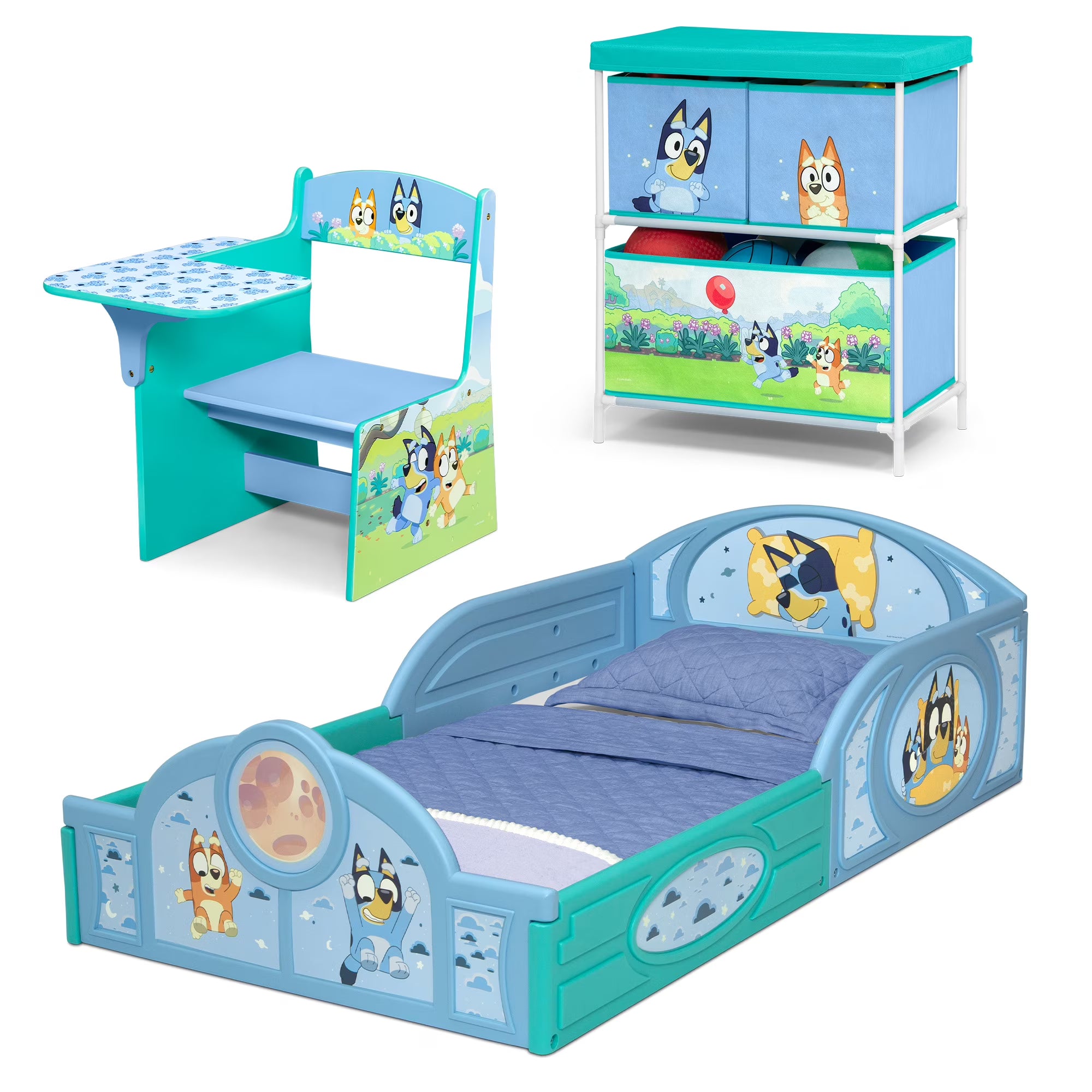 Bluey 3-piece toddler bedroom set, blue