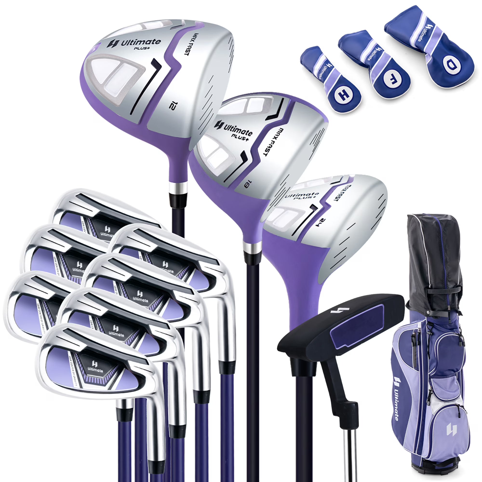 Women's Complete Golf Club Set Package w/ Rain Hood, Right-Handed Purple (14 ct)