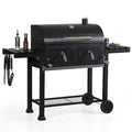 Heavy-duty black outdoor barrel charcoal grill