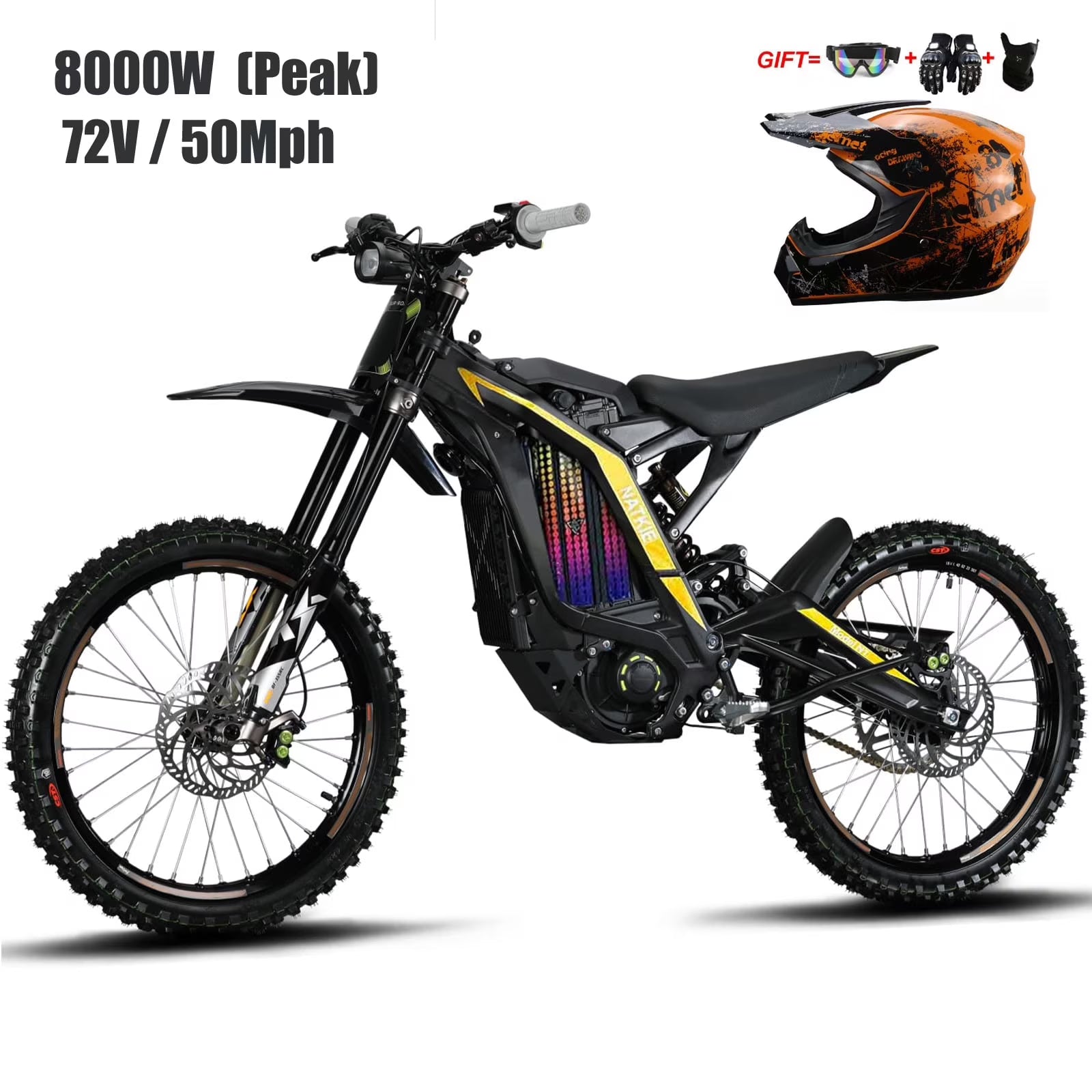 Electric Dirt Bike 8000W (Peak) Mid-Mounted Motor, 72V 30AH Removable Battery, 50MPH Max Speed, 76-Mile Range Off-Road, Dual LED Headlight