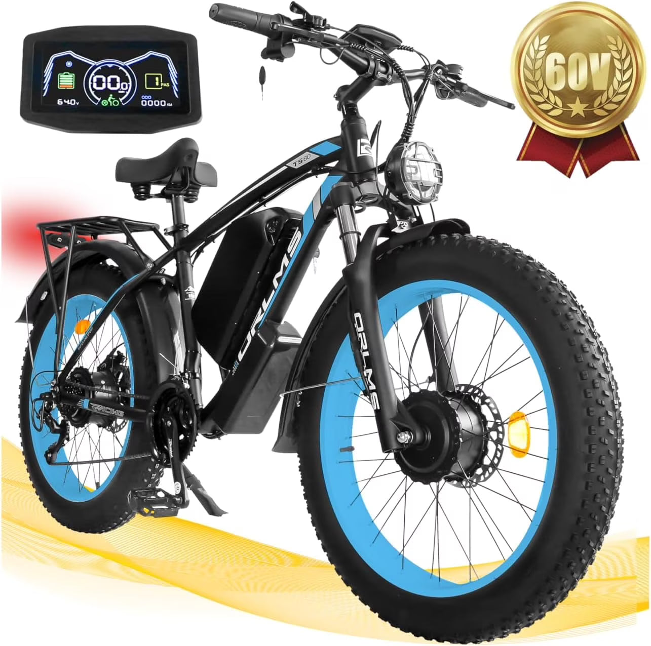 60V 25AH 5000W Peak Dual-Motor Ebike, 50MPH, 26x4.0" Fat Tire, AWD 21-Speed Mountain Bike for All-Road, UL 2849