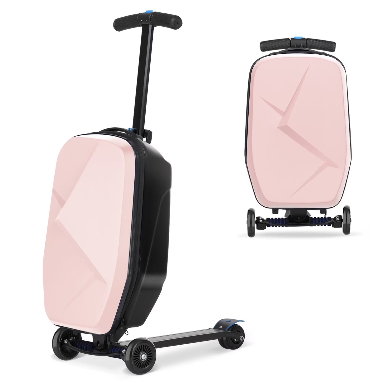 Hardside Ride-On Suitcase for Kids & Adults, Ages 4-15, Lightweight Foldable Carry-On w/ Wheels, Multifunctional for Children & Teenagers, Pink