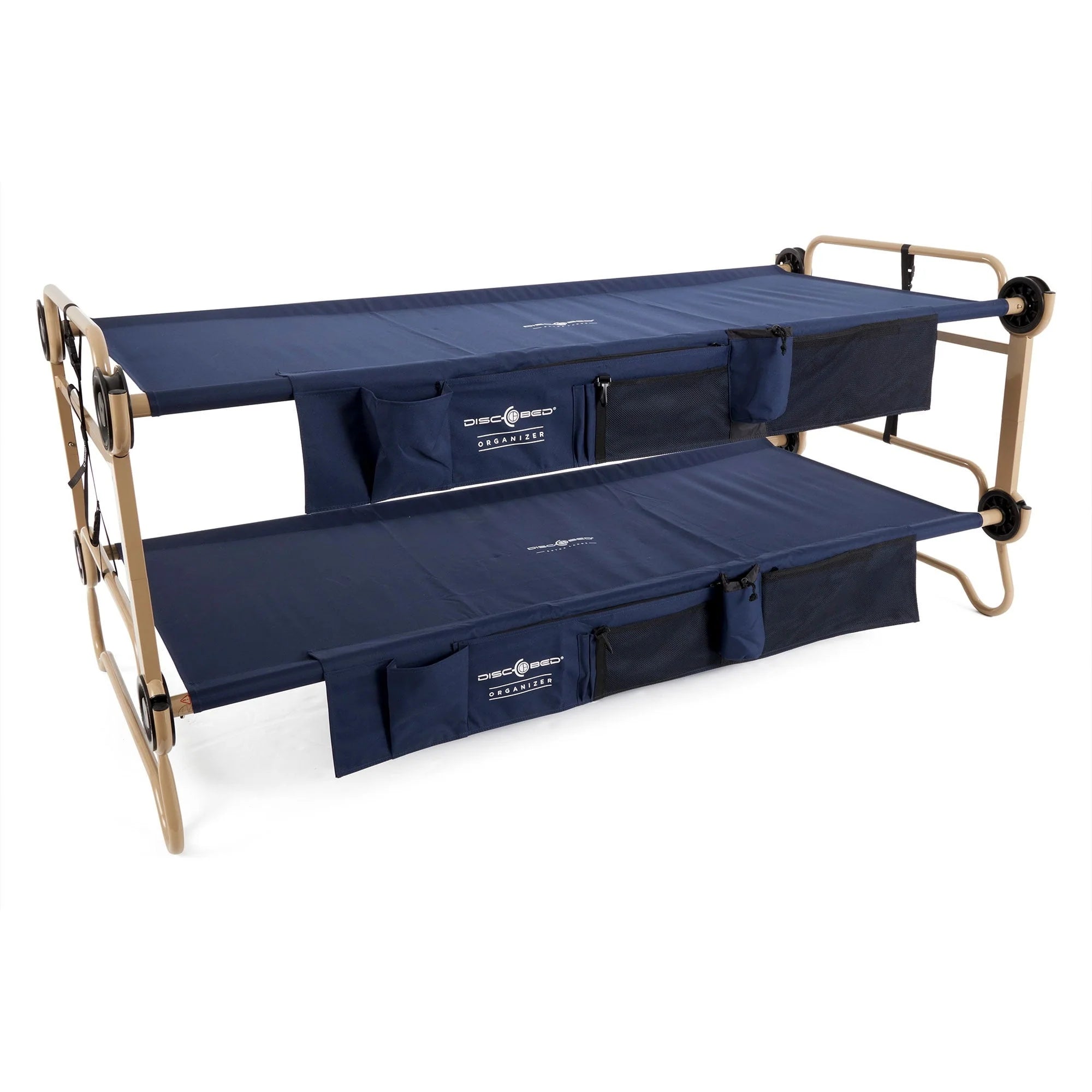 Double Cot XL Benchable Bunk w/ Storage Organizers, Navy, 2-tier