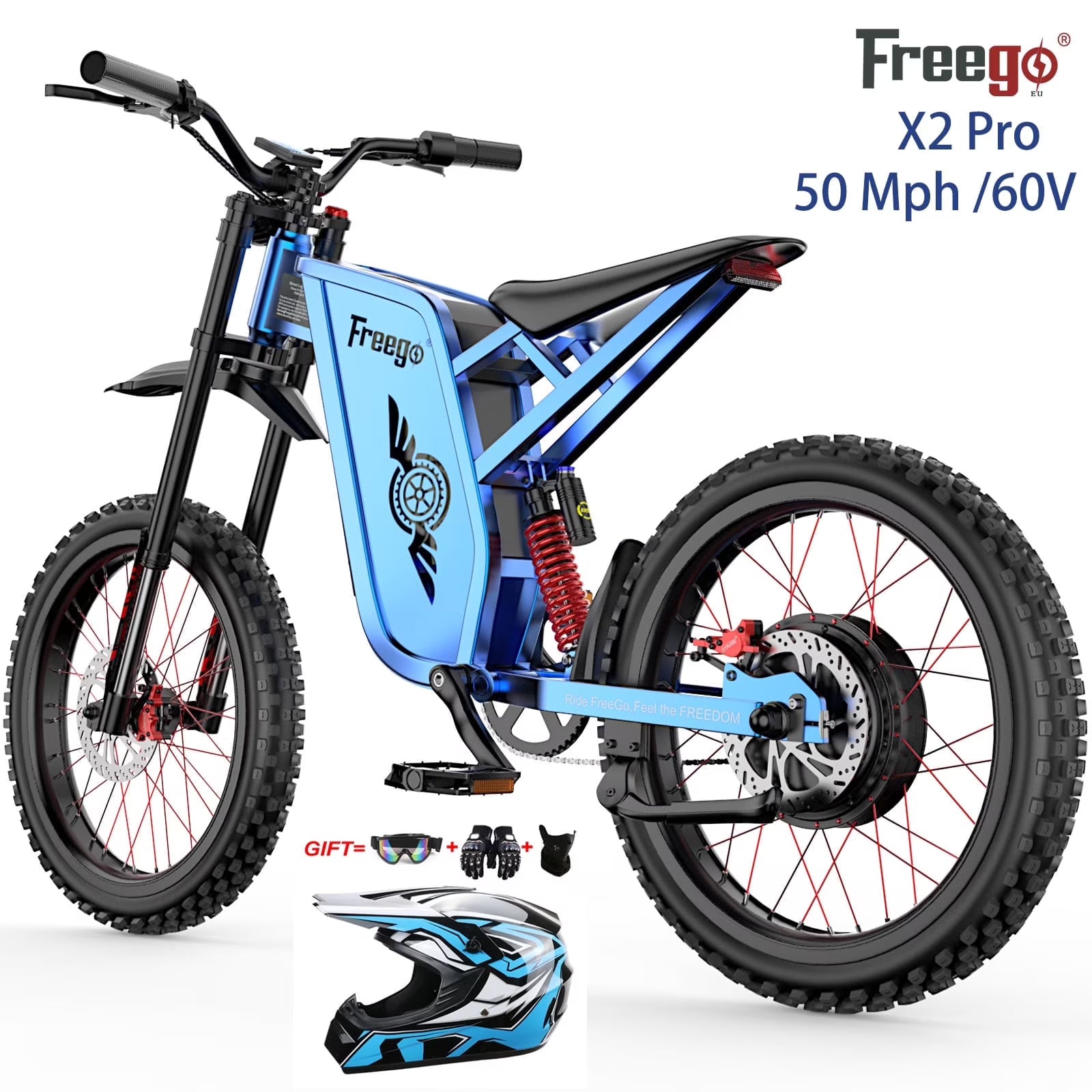 60V30AH Battery, 6000W(Peak) Motor Electric Dirt Bicycle, 50MPH, 19x2" Tire, Full Suspension, Hydraulic Brake, Half Throttle, UL2849, Electric