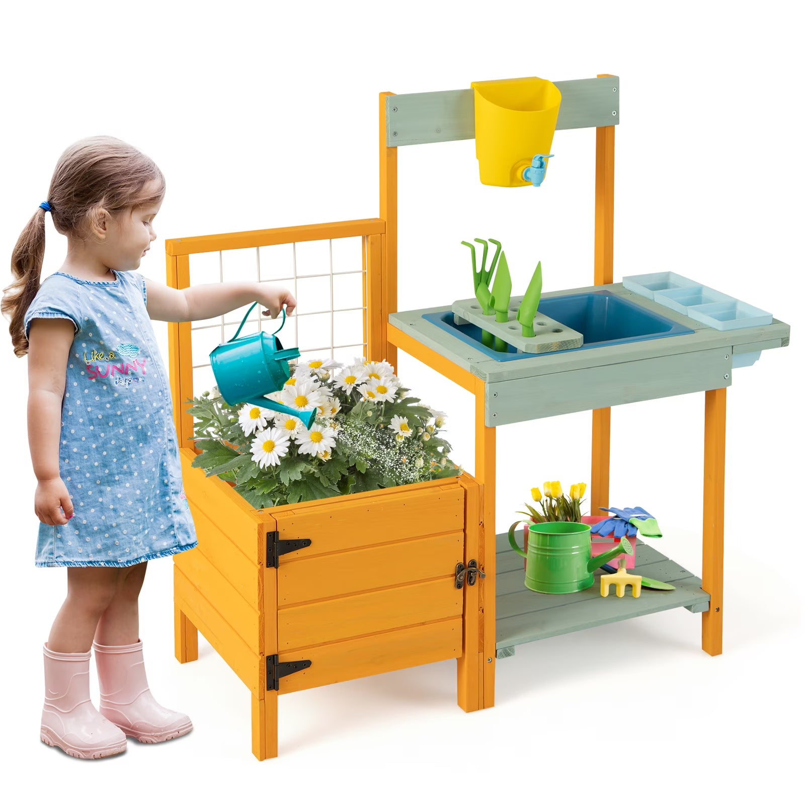 Kids Outdoor Potting Bench w/ See-Through Window