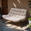 All-Weather Rattan Outdoor Loveseat w/ Soft Cushions, Beige - for Balcony, Poolside & Backyard