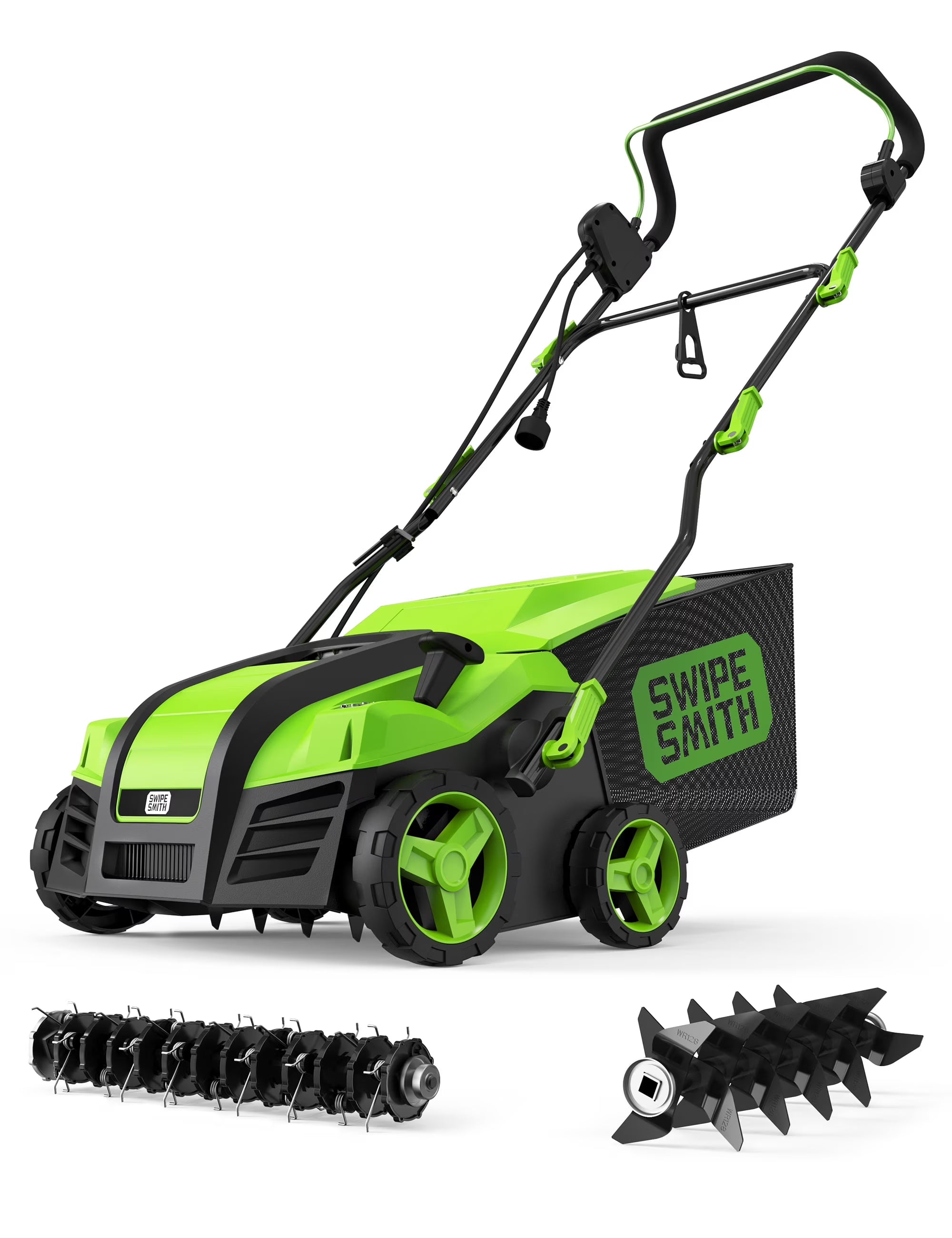 16" 15A Electric Dethatcher/Scarifier w/ 5-Position Depth Adjustment, 14.5 Gal Removable Thatch Bag, Quick-Fold, Lawn Health