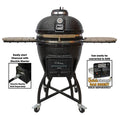 22" Ceramic Charcoal Grill, Black, w/ Cover, Cart, Side Shelves, 2 Cooking Grates & Ash Drawer